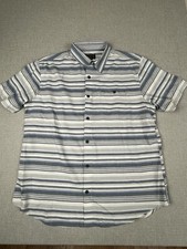 Grizzly Mountain Shirt Mens XL Blue Gray Striped Button Up Cotton Short Sleeve