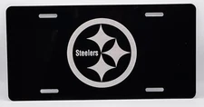 Black Pittsburgh Steelers logo laser engraved license plate