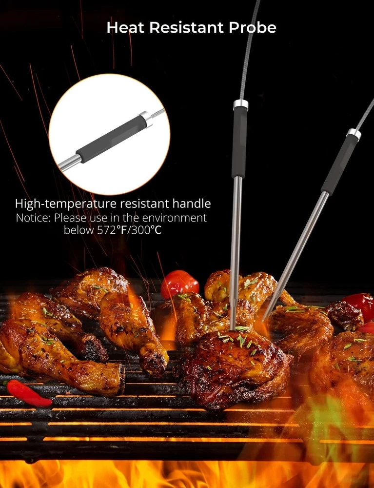 Wireless Meat Thermometer with 6 Probes and Smart LCD Backlight - Precision C...