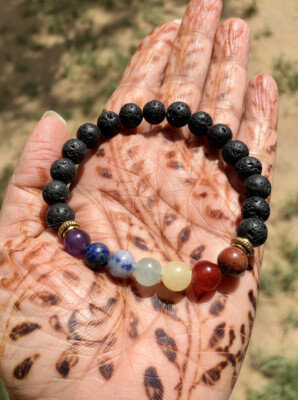 7 Chakra Bracelet Lava Rock, Reiki Feng Shui Healing Gem Stones Bracelet, 8mm