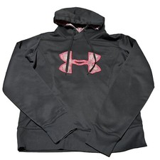 Under Armour Womens Medium Black Pink Hoodie Sweatshirt Semi Fitted Coldgear