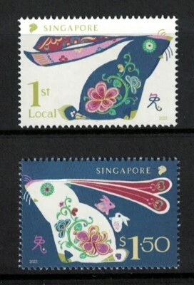 SINGAPORE 2023 ZODIAC 3RD SERIES YEAR OF RABBIT COMP. SET OF 2 STAMPS IN MINT - Image 1 of 3