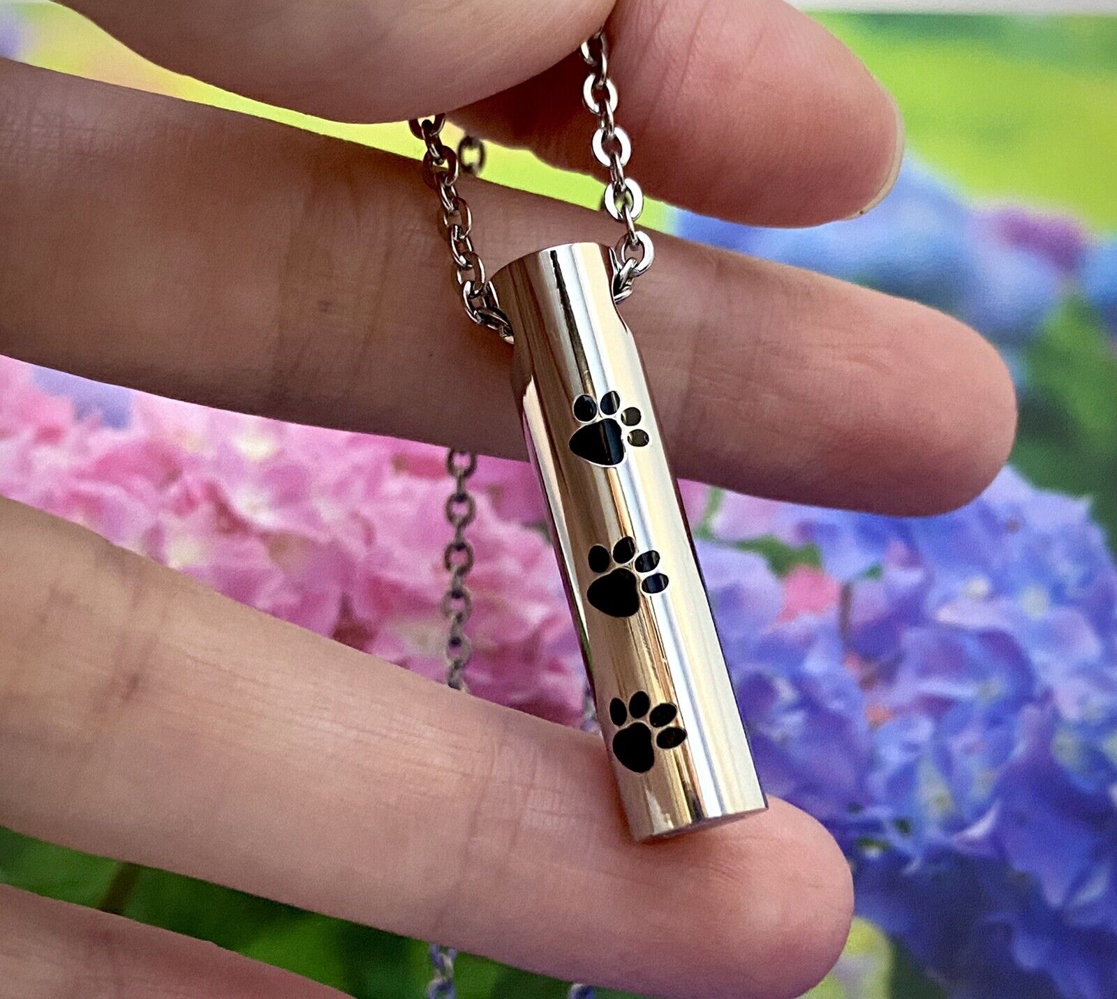 Small Vial Pet Cremation Necklace Pendant Urn for Ashes Dog Cat Paw Prints Gift