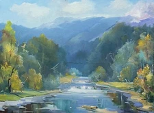 Oil painting Natural smoke Ukrainian painter Canvas Framed original landscape