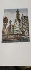 Vtg Etching E Geissendorfer Rothenburg T Fountain Square Orig Rad Artist Signed 