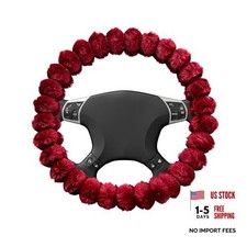 Fluffy Car Steering Wheel Cover, 14.5-15 Inches Anti-Slip Plush Fuzzy Red