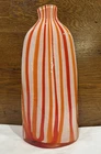 Vintage Mid Century Murano Striped Art Glass Vase Orange Red and White 14”