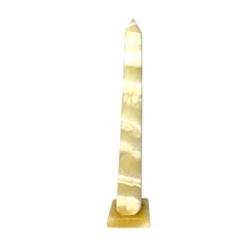 Vintage Banded Onyx Obelisk Sculpture Polished Stone Tower Desk Ornament Gift