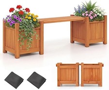  3-in-1 Wooden Planter with Bench, Raised Garden Bed with Seat and Open-buttom