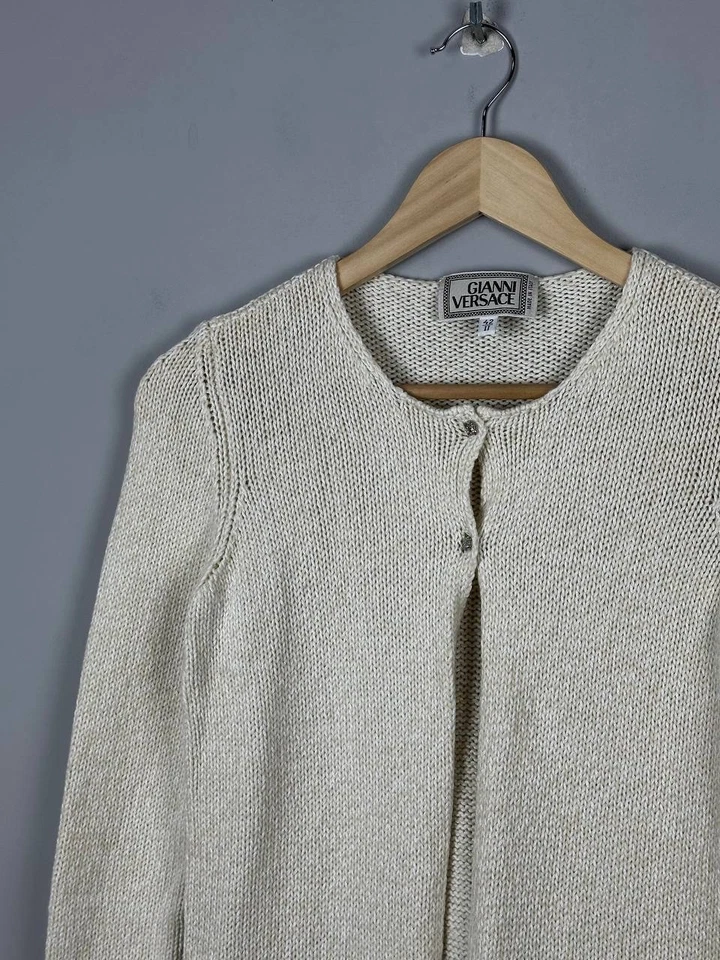 Cárdigan de seda vintage de lujo Gianni Versace plateado Medusa talla 42 Foto 4 de 4