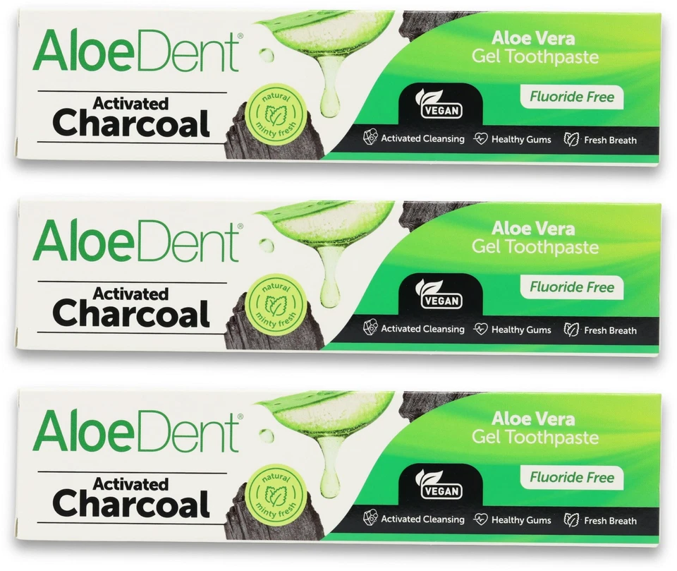 AloeDent Charcoal Fluoride Free Gel Toothpaste 100ml X 3