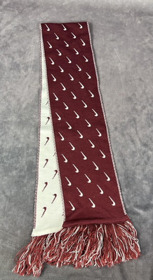 Nike Scarf Maroon White OSFM Swoosh Logo Acrylic Fringe Knit Winter Warm