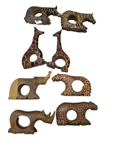 Napkin Ring Holders Hand Carved Wood African Sculpture Safari Animals