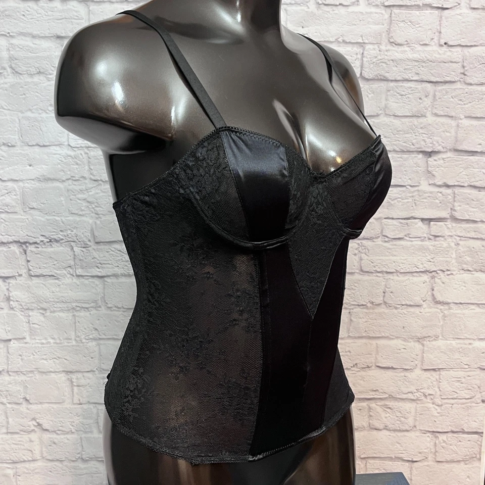 Corsé Bustier Elegante Momentos Malla Satinada Deshuesado 38 XL Negro Foto 2 de 4