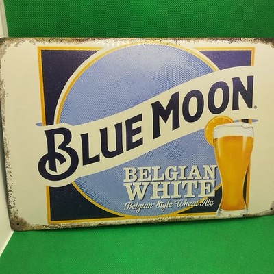 Blue Moon Belgian White Wheat Ale- Metal Sign for Bar/Man Cave/Garage/Game Room