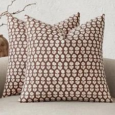 MIULEE Block Print Pillow Covers 24x24 Inch Set 24" x (Pack of 2), Brown 