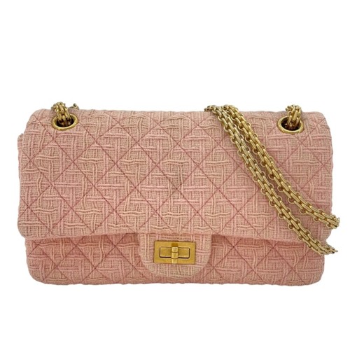 CHANEL 2.55 Flap Bag A37586 23rd Series Pink GD Hardware Tweed Ladies Shoulder B