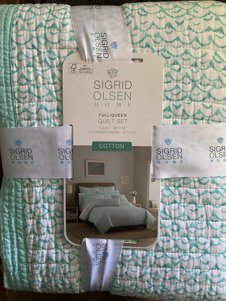 Sigrid Olsen Queen Quilt And Shams  Set Turquoise Blue White  Cotton  Ocean New - Image 4 of 4