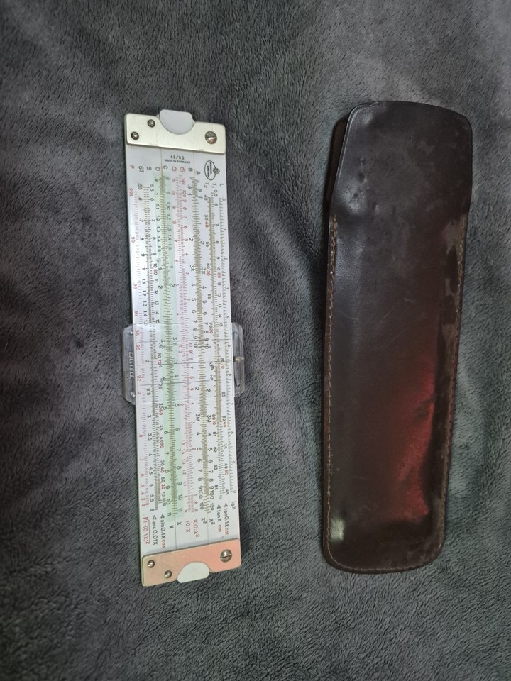 A Faber-Castell 62/82 slide rule with original case — Faber-Castell is the Rolls-Royce of slide rule makers, and this German-engineered precision instrument is a serious collector's piece.