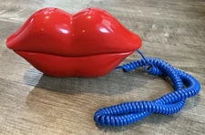 VTG Telemania Red Lips Push Button Landline Telephone Novelty 1980s Corded Phone