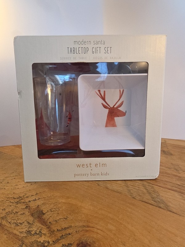 Pottery Barn Kids/ West Elm Santa Reindeer Cup Plate & Bowl Set Christmas NEW!