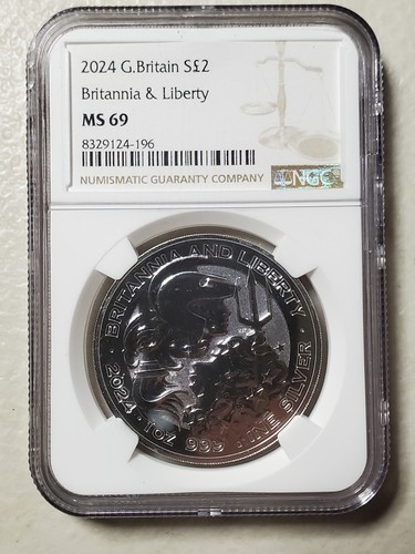 2024 Great Britain £2 1Oz .999 Fine Britannia and Liberty NGC MS69 Great Coin!