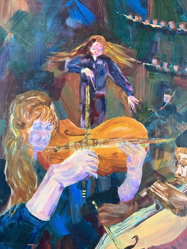Vintage Acrylic Canvas Orchestra Musicians Concert Modern Art Abstract Bright W8 - Picture 2 of 9