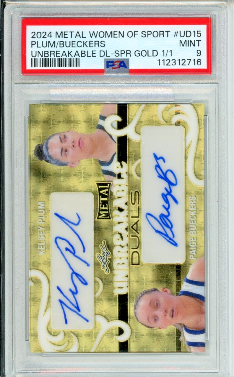 Paige Bueckers Kelsey Plum WNBA Leaf Metal #UD-15 Dual Auto Gold 1/1 PSA 9