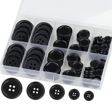 100PCS Black Resin Sewing Buttons 4-Hole Mixed Sizes with Box