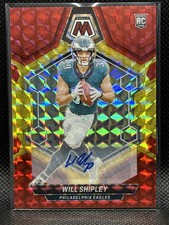 2024 Panini Mosaic #386 Will Shipley Rookie Auto Choice Fusion Red and Yellow