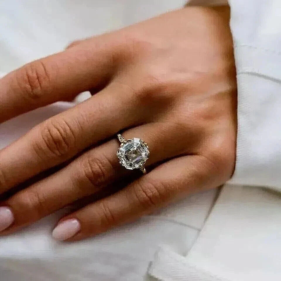 Art Deco Style 3.5Ct Asscher Cut Lab Created Diamond Engagement 14K Gold FN Ring - Image 2 of 4