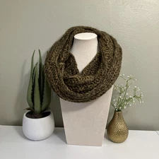 Brown And Metallic Thread Funnel Infinity Open Knit Scarf