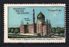 Reklamemarke Dresden, Salem Aleikum, Orient. Tabak- u. Cigaretten-Fabrik Yenizd 