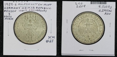 1929-E Germany Meissen 100th Anniversary 3 Reichsmark KM# 65 6P3Y