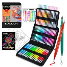 KALOUR 72 Art Markers Pens Set, Dual Tip Brush and Fine Point, Color Number a...