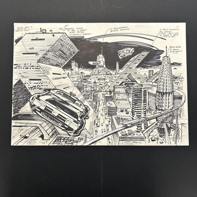 Lee Sullivan Original Art for Marvel's Tekworld city sketch with annotation