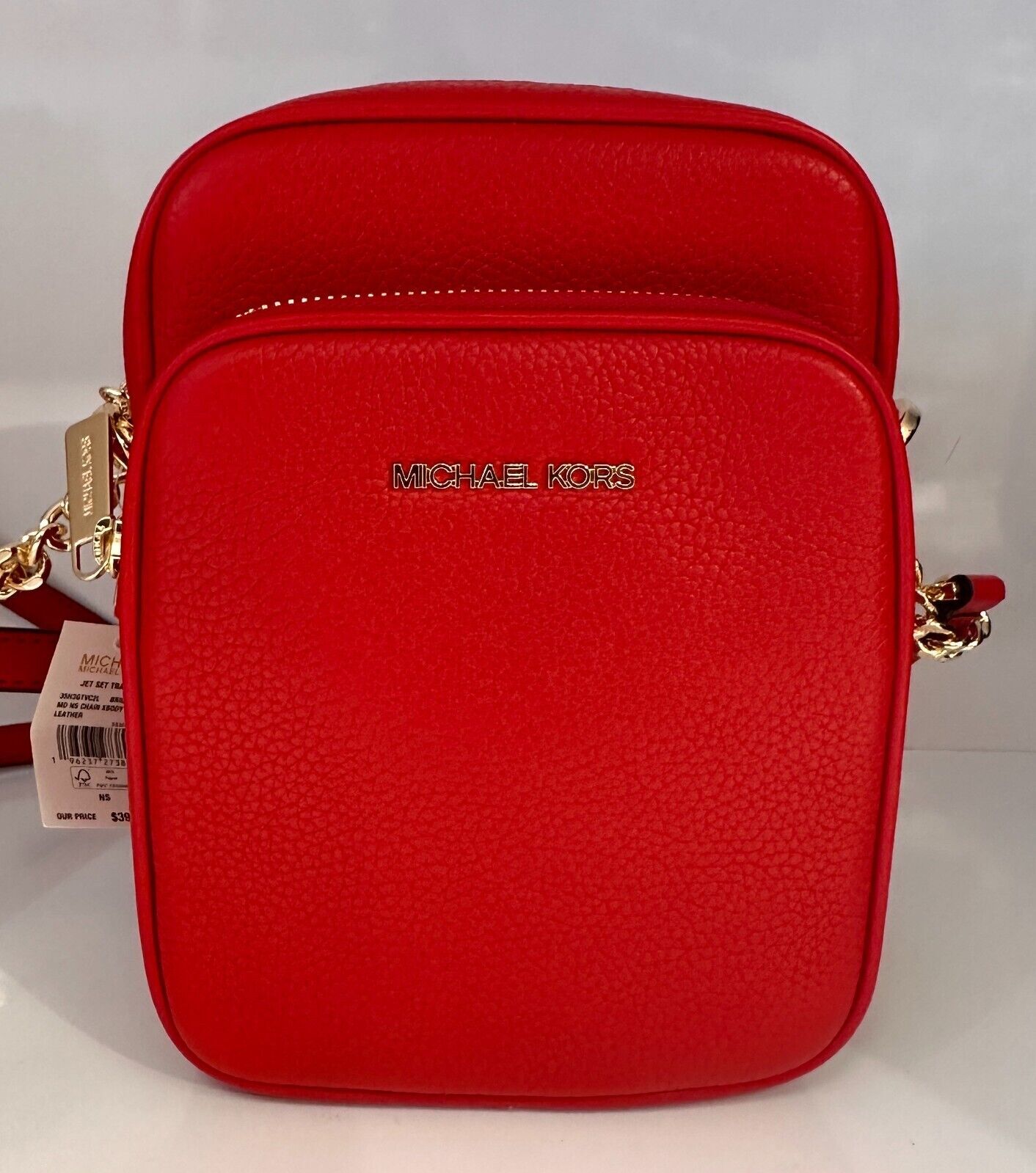 Michael Kors Jet Set  Pebbled Leather Medium North South Flight Crossbody Bag thumbnail 3