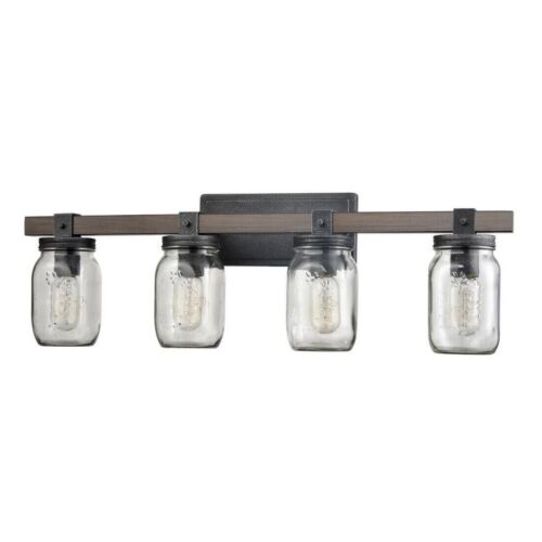 Farmhouse Mason Jar Wall Sconce Black 4 Light Bathroom Vanity Light Fixture - Picture 6 of 6