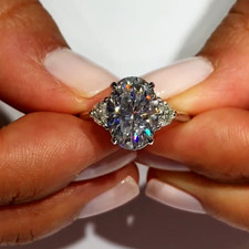 3Ct Oval Lab Created Moissanite Three-Stone Engagement Ring 14k WhiteGold Finish