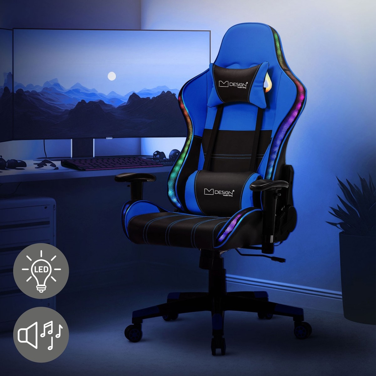 Sedia da gaming con LED e altoparlanti bluetooth poltrona
