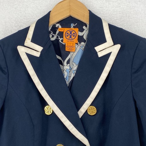 TORY BURCH Blazer 2 Navy Blue Gold Buttons Double Breasted Jacket - Picture 6 of 20