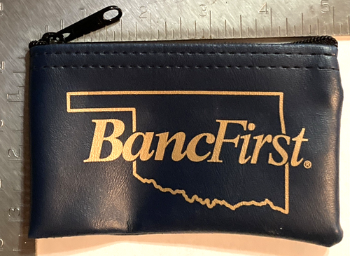Mini Bank Bag Zip Coin Purse BancFirst Oklahoma Dark Blue