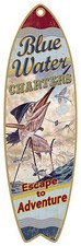 Surfboard Beach Plaque, 5" x 16" Signs - Blue Water Charters Surfboards