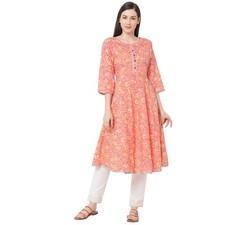 gia Jaipuri Cotton floral prited kurti Peach color