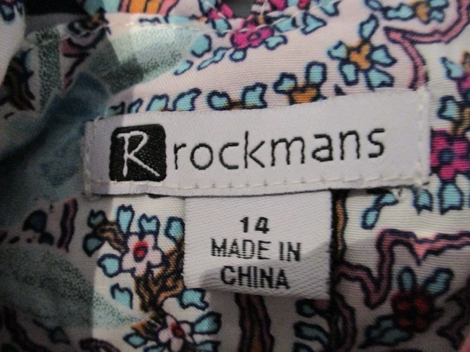 Rockmans womens top blouse pink blue floral print 14 v-neck spaghetti strap - Image 2 of 4