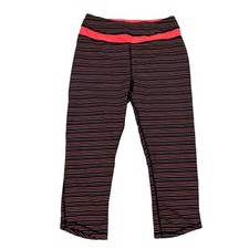 Kyodan  Black Coral Striped Cropped Capri Leggings Size S Stretch Zipper Pocket