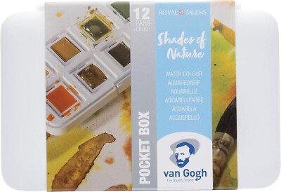 Royal Talens - Van Gogh Aquarell 12 halbe Pfanne Taschenbox Set & Bürste - NATUR