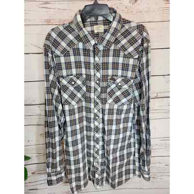 Old Navy Button Down Shirt Western Pearl Snap Plaid Classic Fit Men's Size 2XLT
