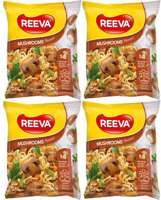 4 REEVA MUSHROOM Flavor Instant Ramen Noodle Soup Packs (Rollton) 85g 3oz