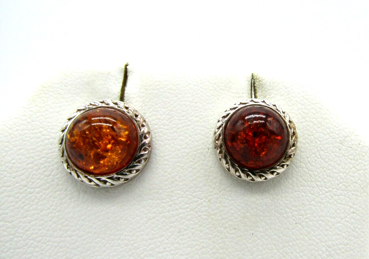 Delicate 925 Sterling Silver Simulated Amber Stud… - image 3